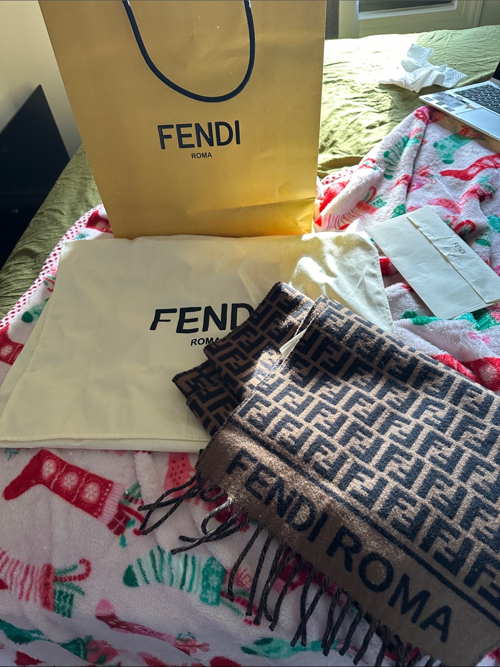 Fendi Brown and Black FF Logo Scarf